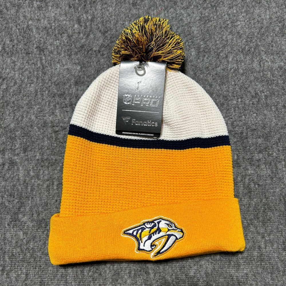 Nashville‎ Predators Beanie Fanatics NHL Winter Cuffed Knit Hat Yellow White Pro